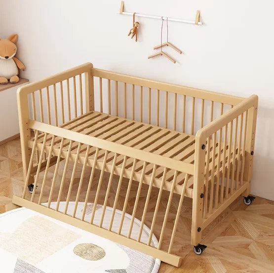 #Solid Wood Crib Baby Bed Comfortable Durable Movable Height Adjustment For Newborn Toddler Includes Wheels For Easy Bedroom AnNaDan