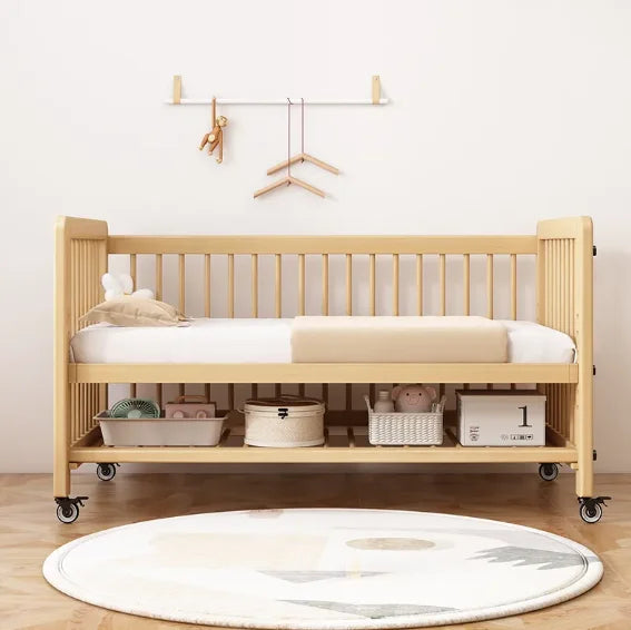 #Solid Wood Crib Baby Bed Comfortable Durable Movable Height Adjustment For Newborn Toddler Includes Wheels For Easy Bedroom AnNaDan