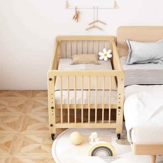 #Solid Wood Crib Baby Bed Comfortable Durable Movable Height Adjustment For Newborn Toddler Includes Wheels For Easy Bedroom AnNaDan
