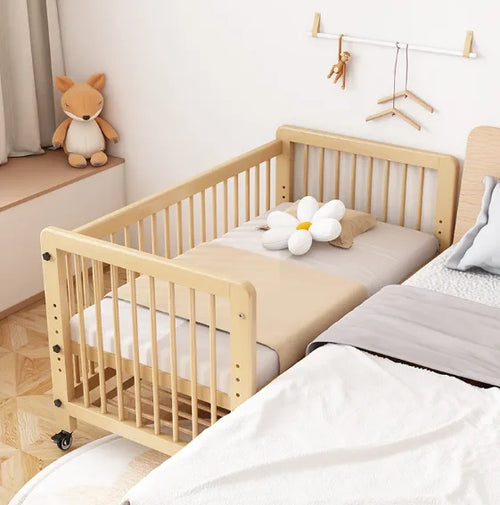 #Solid Wood Crib Baby Bed Comfortable Durable Movable Height Adjustment For Newborn Toddler Includes Wheels For Easy Bedroom AnNaDan