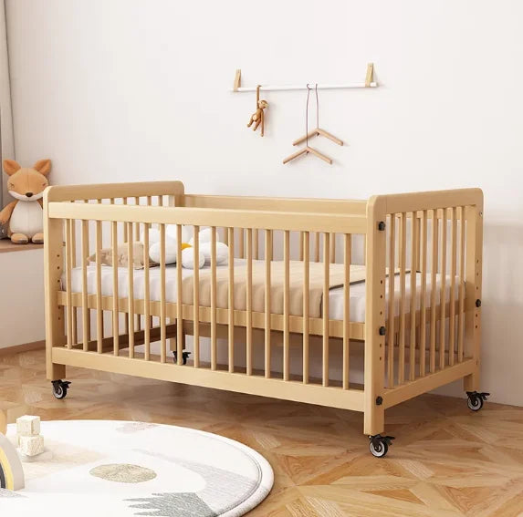 #Solid Wood Crib Baby Bed Comfortable Durable Movable Height Adjustment For Newborn Toddler Includes Wheels For Easy Bedroom AnNaDan