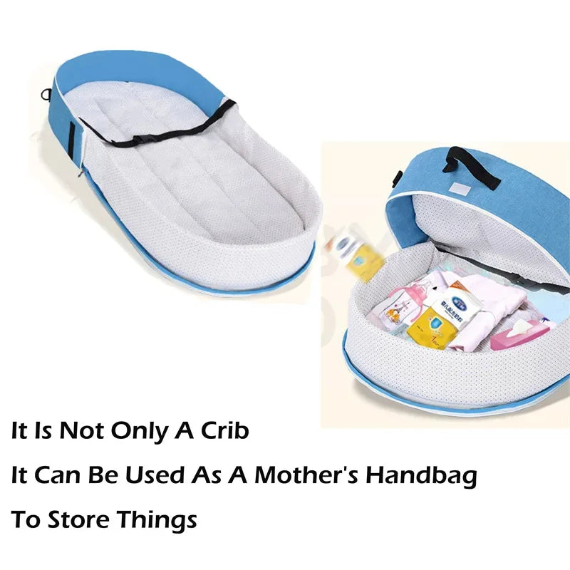 Baby Bed Convenient Folding Anti Pressure Baby Crib with Net and Awning Newborn Isolation Biomimetic Outdoor Travel Baby Crib