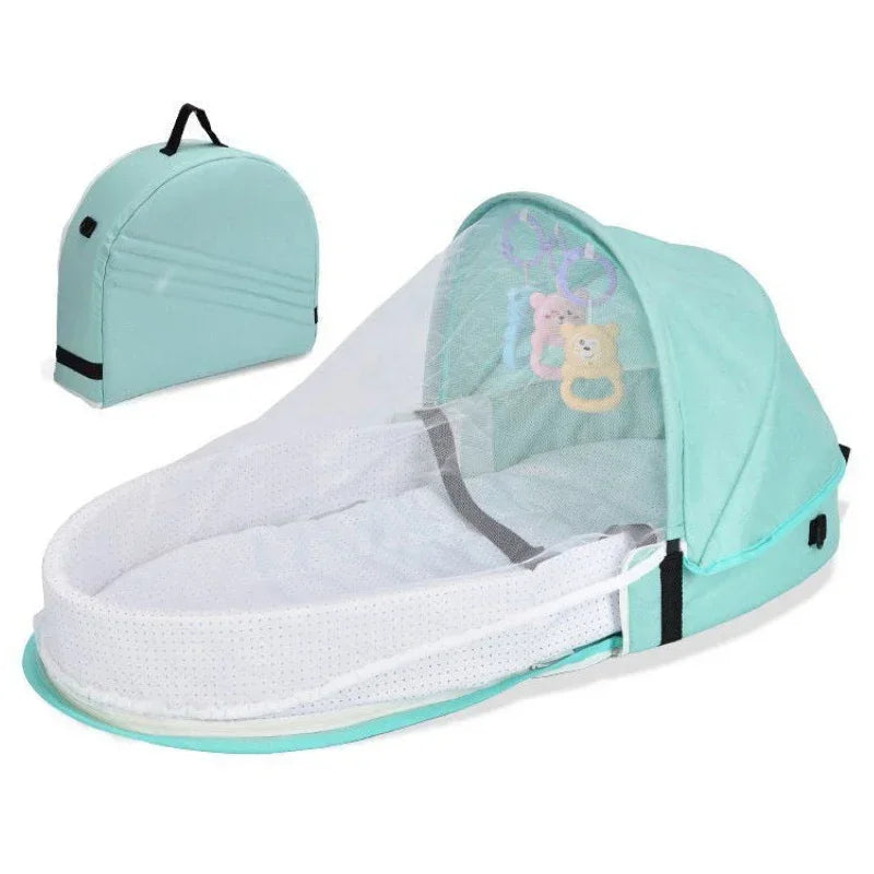 Baby Bed Convenient Folding Anti Pressure Baby Crib with Net and Awning Newborn Isolation Biomimetic Outdoor Travel Baby Crib