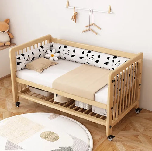 #Solid Wood Crib Baby Bed Comfortable Durable Movable Height Adjustment For Newborn Toddler Includes Wheels For Easy Bedroom AnNaDan